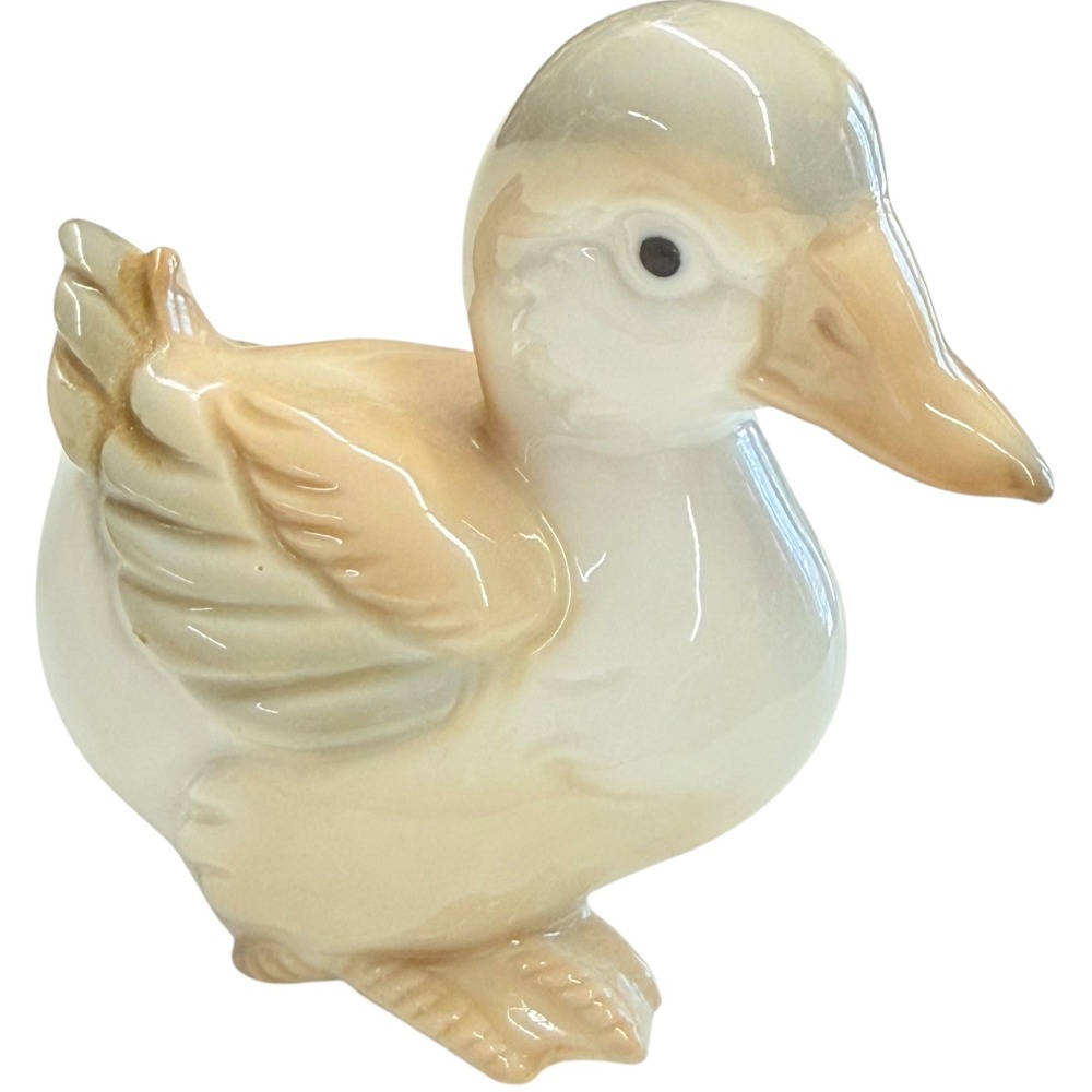 Vintage Duckling Figurine Japan Ceramic Tan Cream Small Glossy Glazed Finish MCM